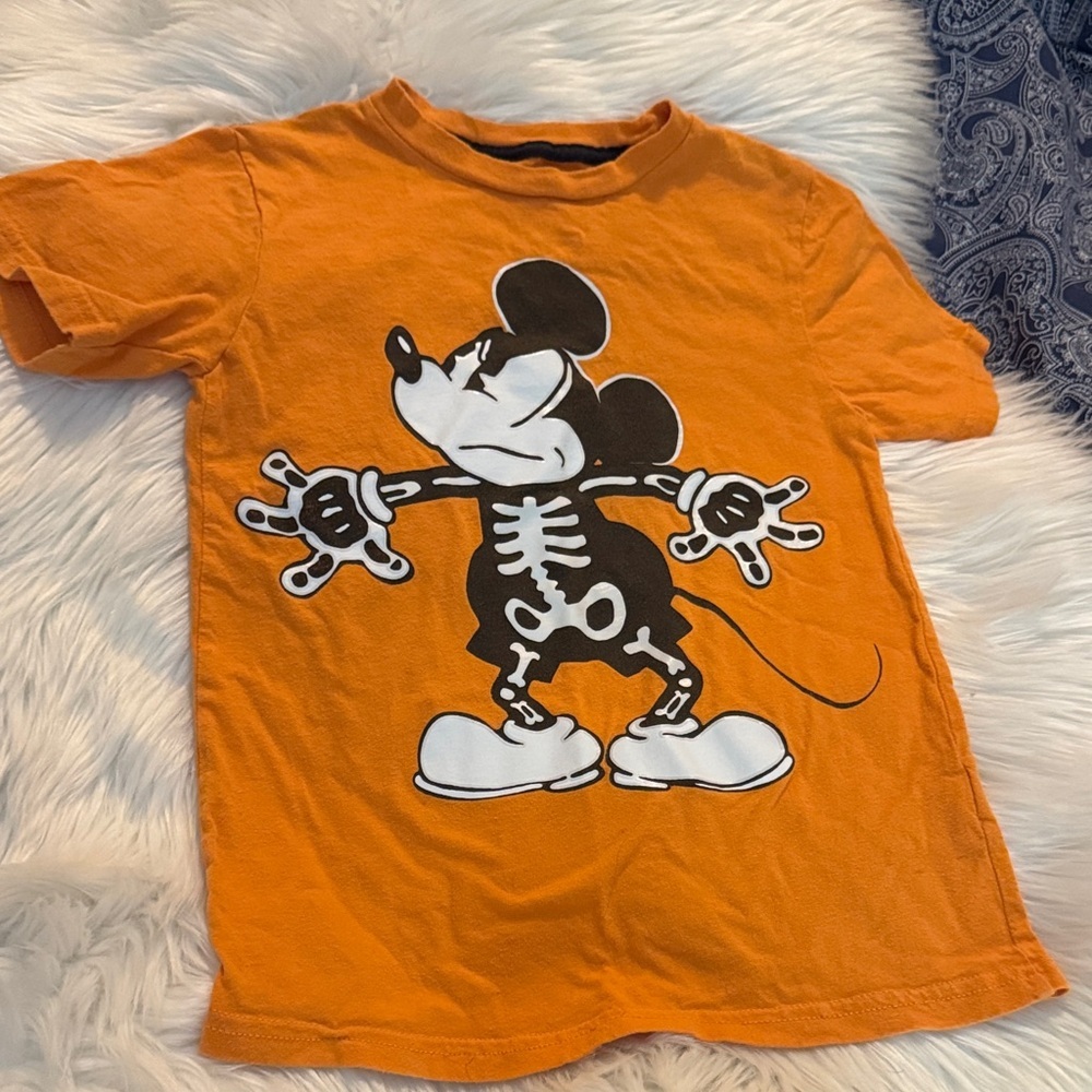 Disney Orange Mickey Mouse Skeleton Tee